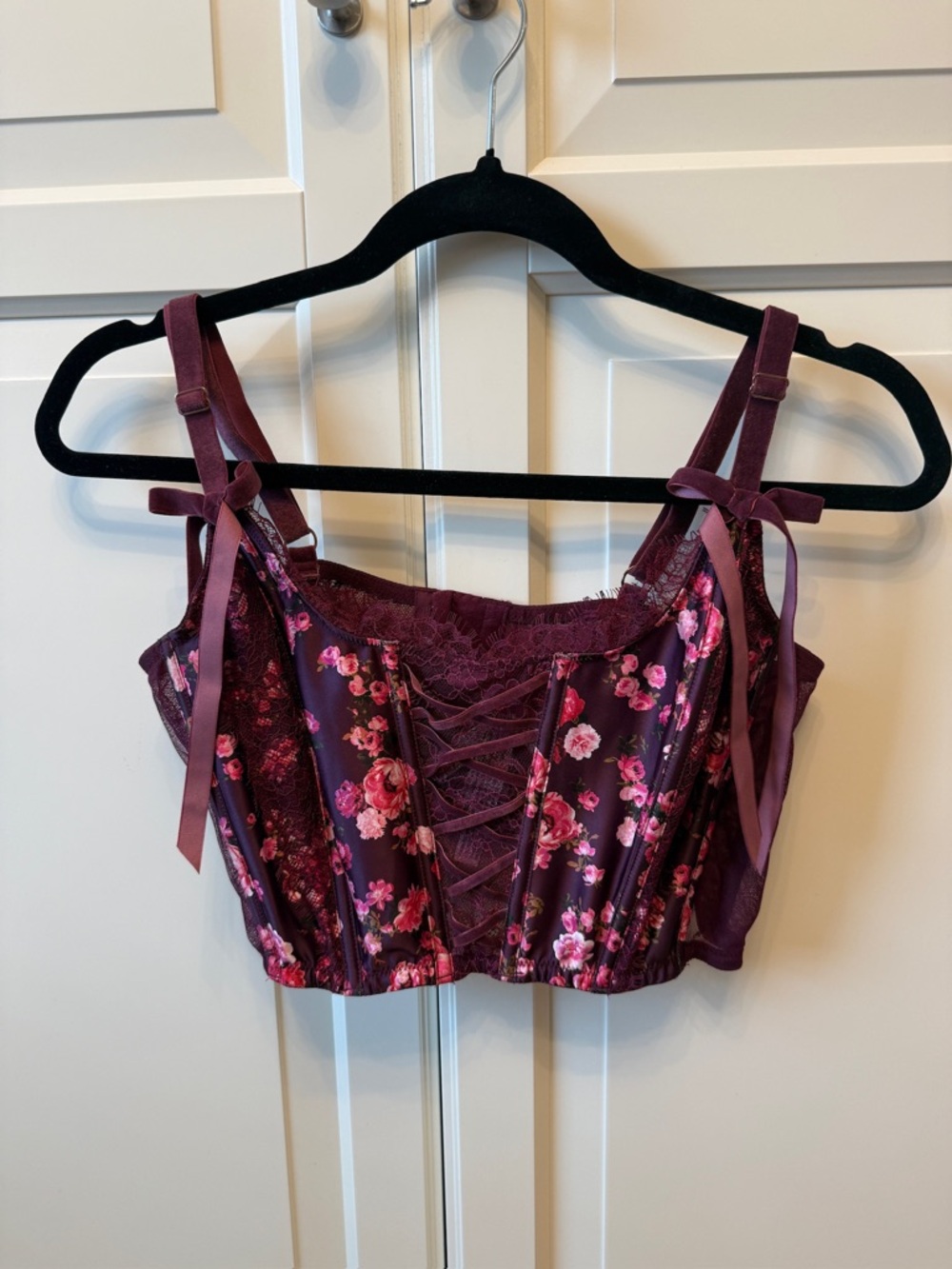 Victoria's Secret Plum Floral Lace-Up Bralette